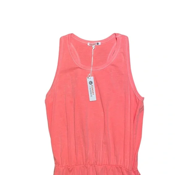 Sundry Ruched Racerback Dress Sleeveless Tank Gathered Pink Size Medium - Picture 7 of 8